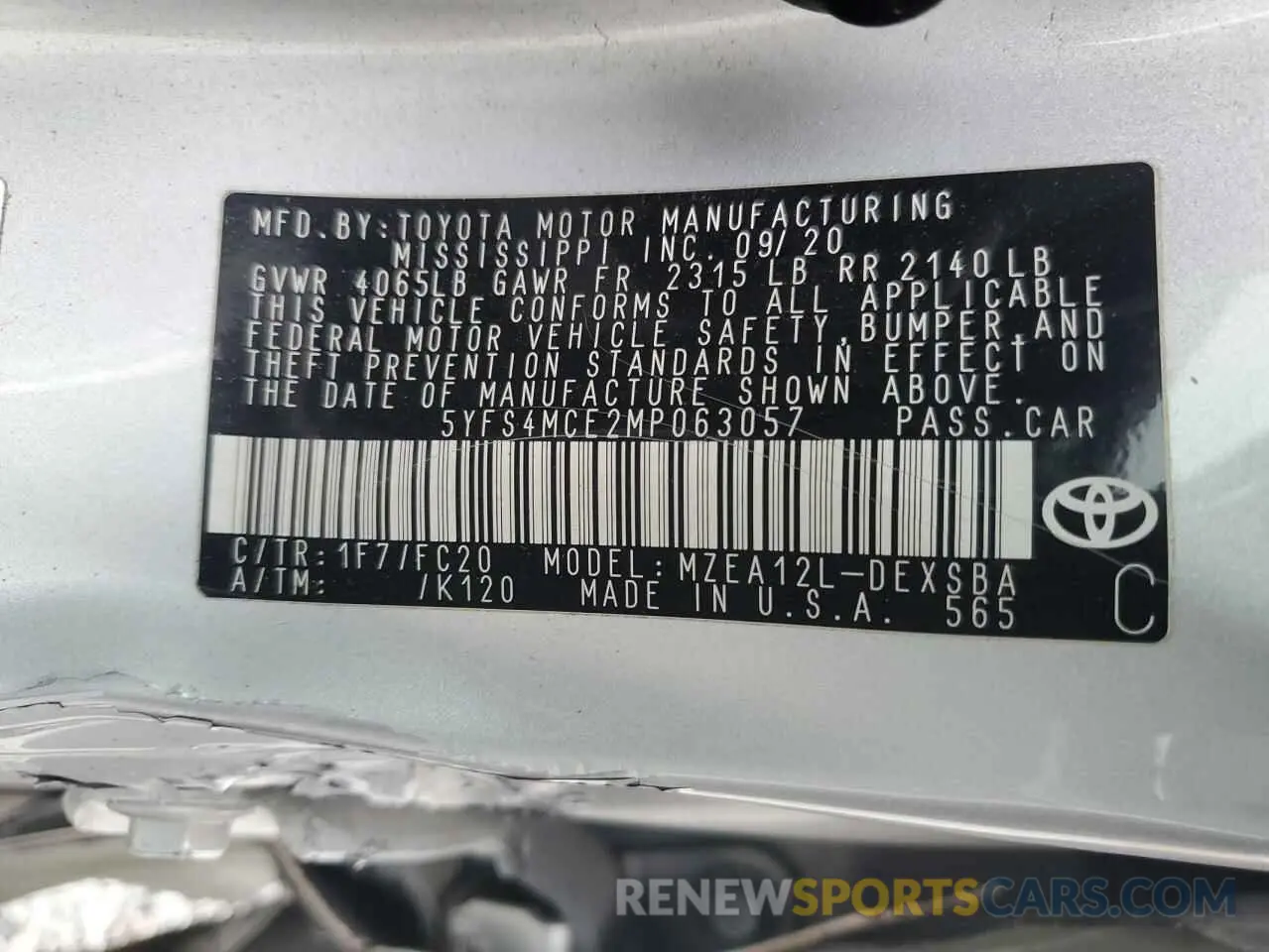 15 Photograph of a damaged car 5YFS4MCE2MP063057 TOYOTA COROLLA 2021