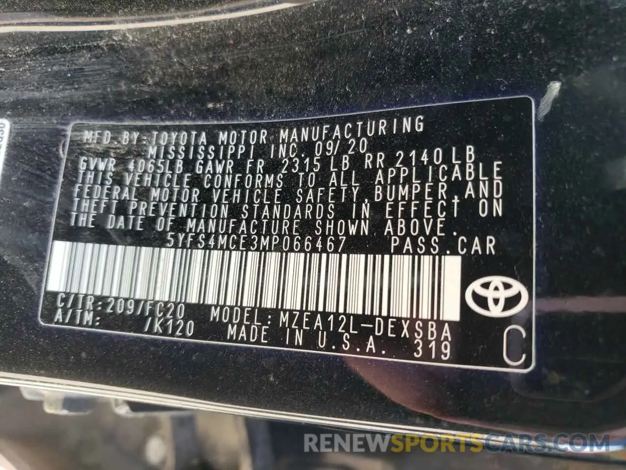 12 Photograph of a damaged car 5YFS4MCE3MP066467 TOYOTA COROLLA 2021