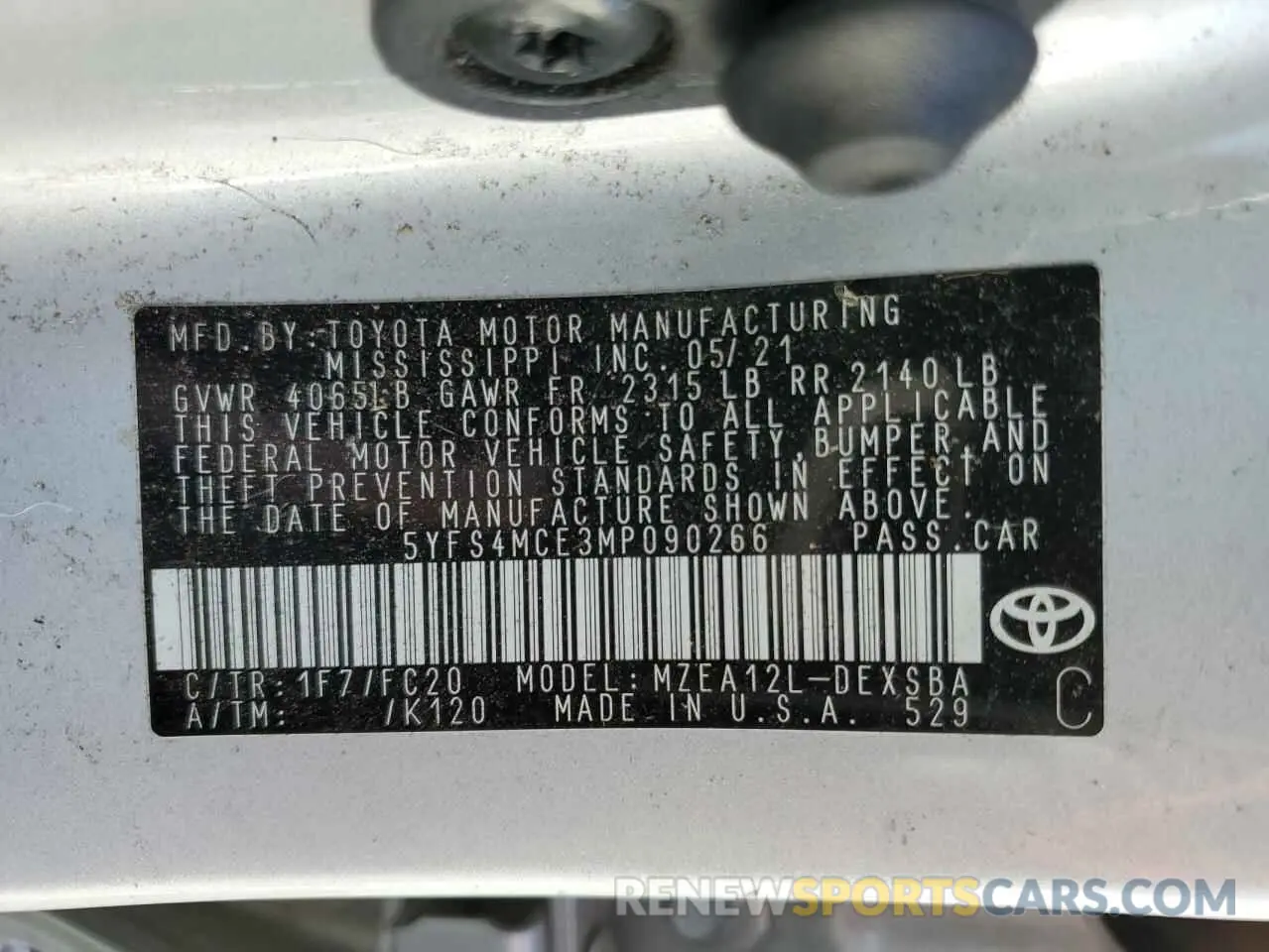 12 Photograph of a damaged car 5YFS4MCE3MP090266 TOYOTA COROLLA 2021