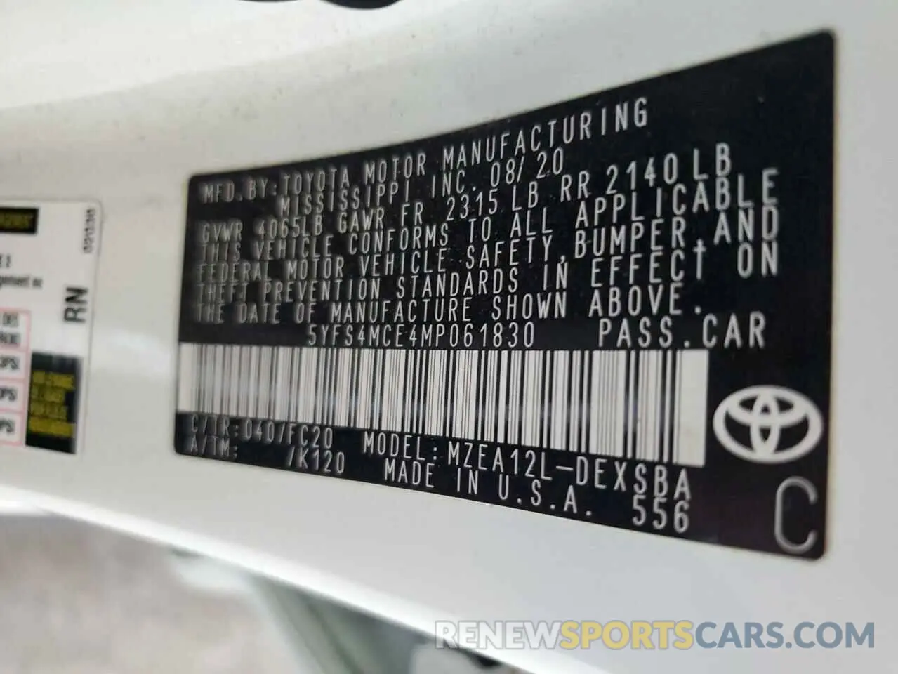 12 Photograph of a damaged car 5YFS4MCE4MP061830 TOYOTA COROLLA 2021