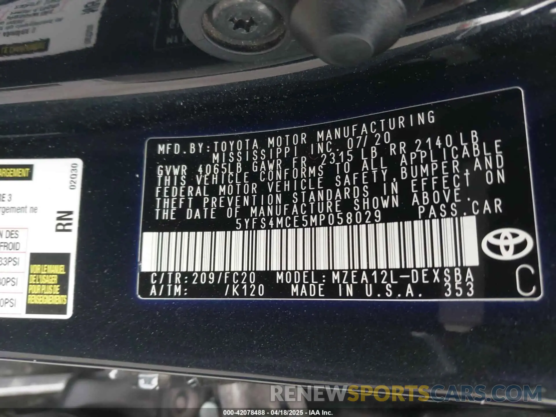 9 Photograph of a damaged car 5YFS4MCE5MP058029 TOYOTA COROLLA 2021