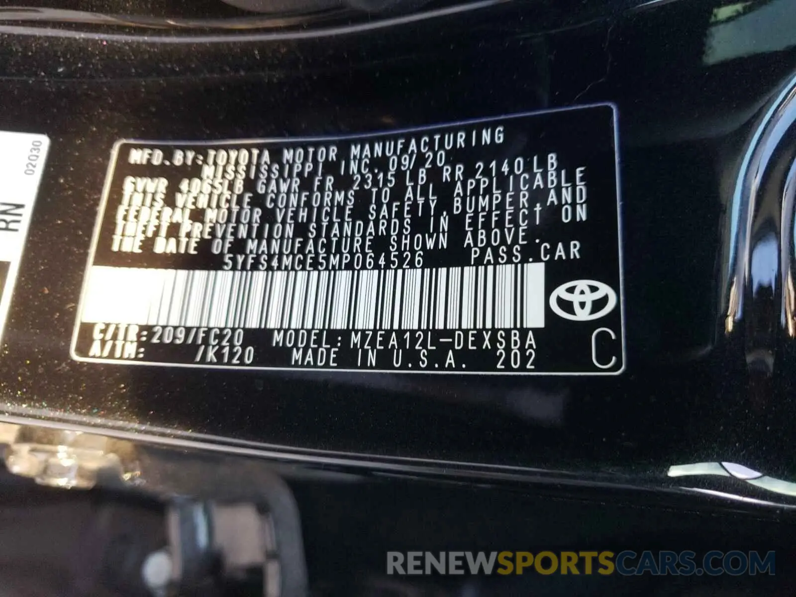 10 Photograph of a damaged car 5YFS4MCE5MP064526 TOYOTA COROLLA 2021