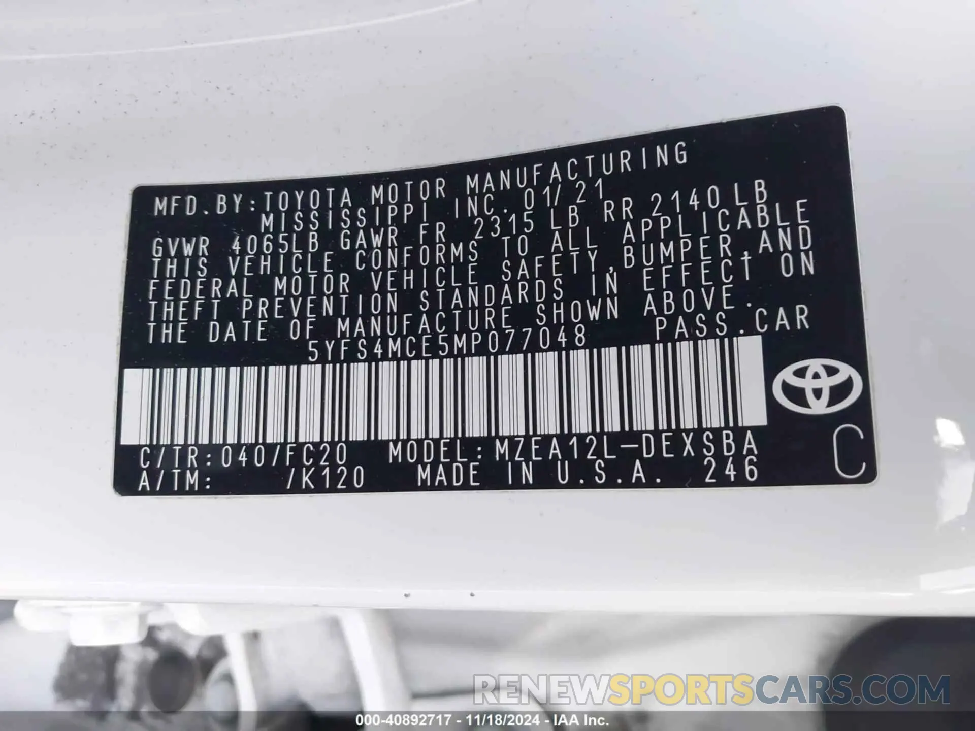 9 Photograph of a damaged car 5YFS4MCE5MP077048 TOYOTA COROLLA 2021