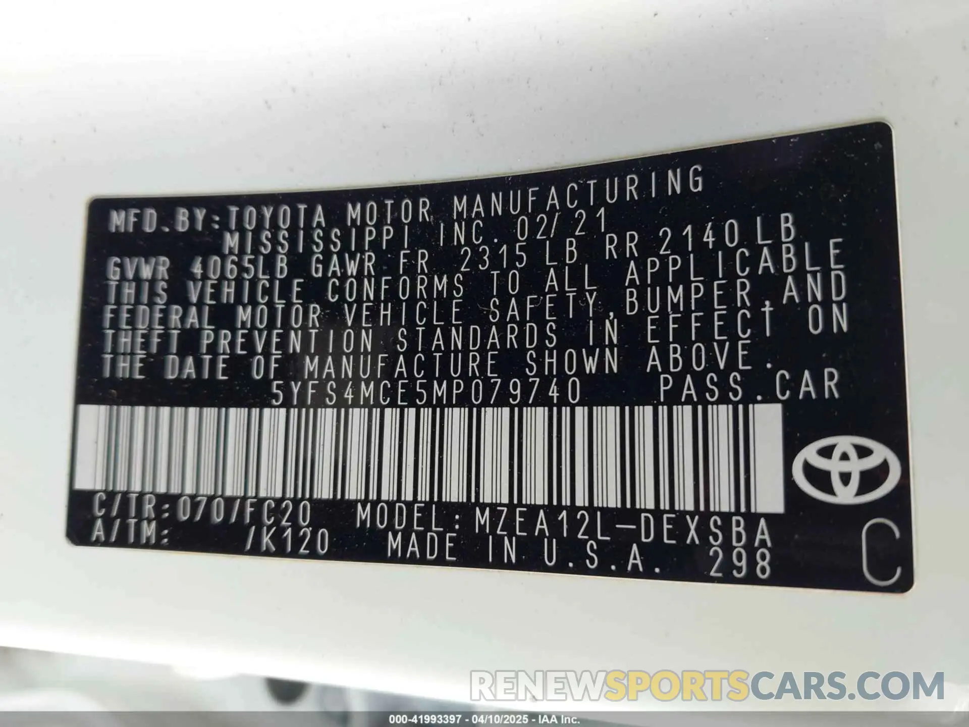 9 Photograph of a damaged car 5YFS4MCE5MP079740 TOYOTA COROLLA 2021
