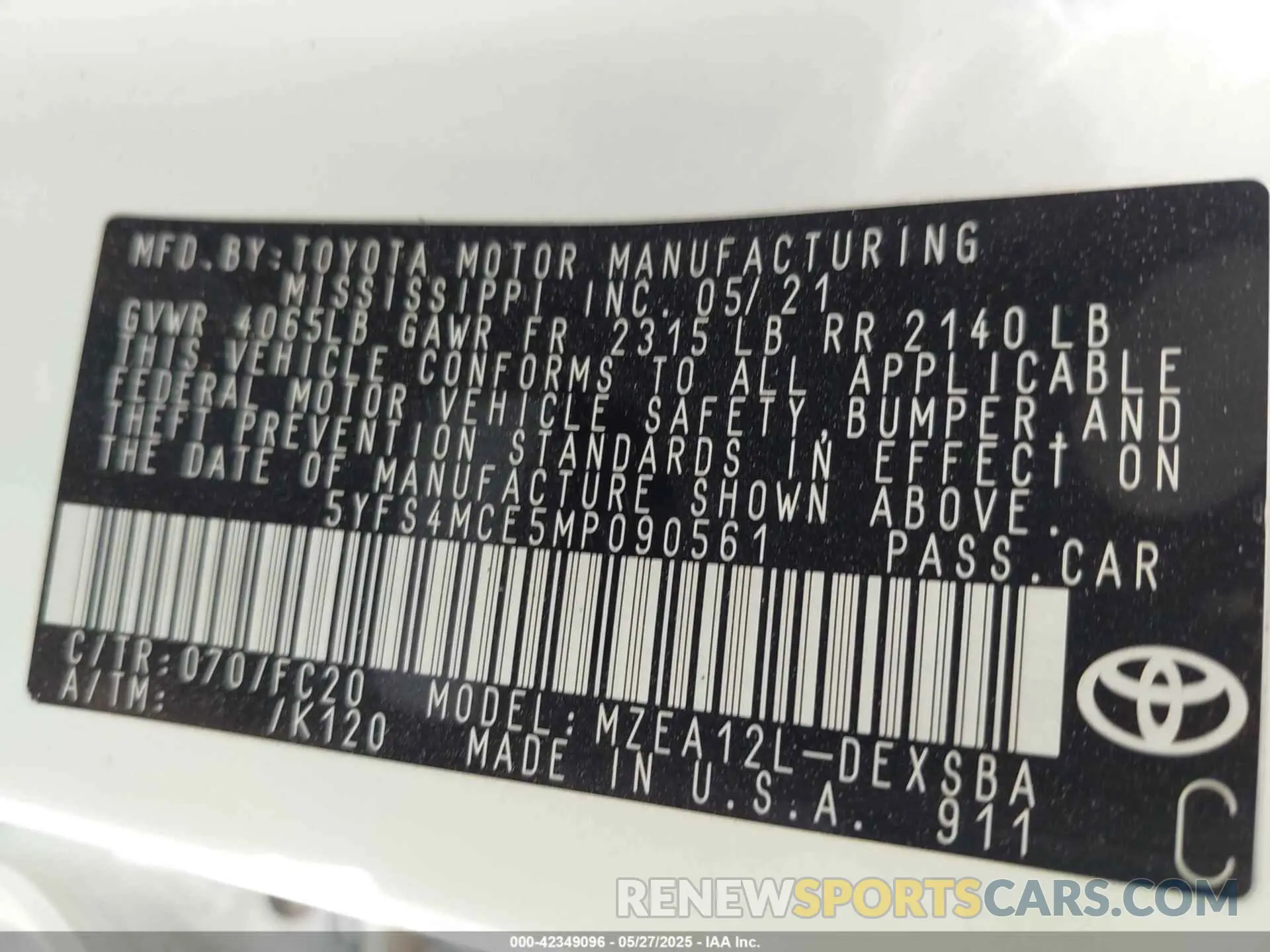 9 Photograph of a damaged car 5YFS4MCE5MP090561 TOYOTA COROLLA 2021