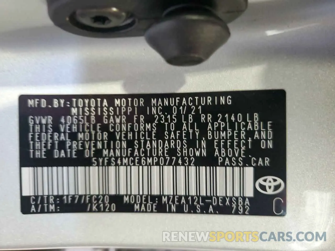 12 Photograph of a damaged car 5YFS4MCE6MP077432 TOYOTA COROLLA 2021