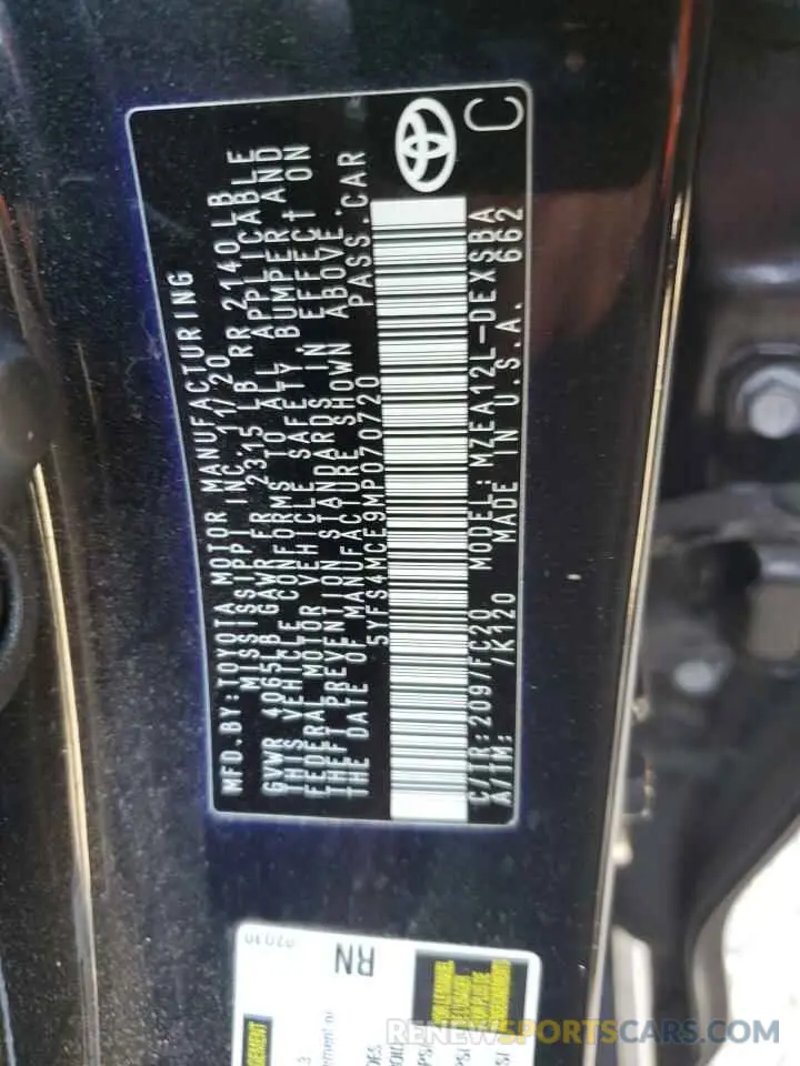 12 Photograph of a damaged car 5YFS4MCE9MP070720 TOYOTA COROLLA 2021