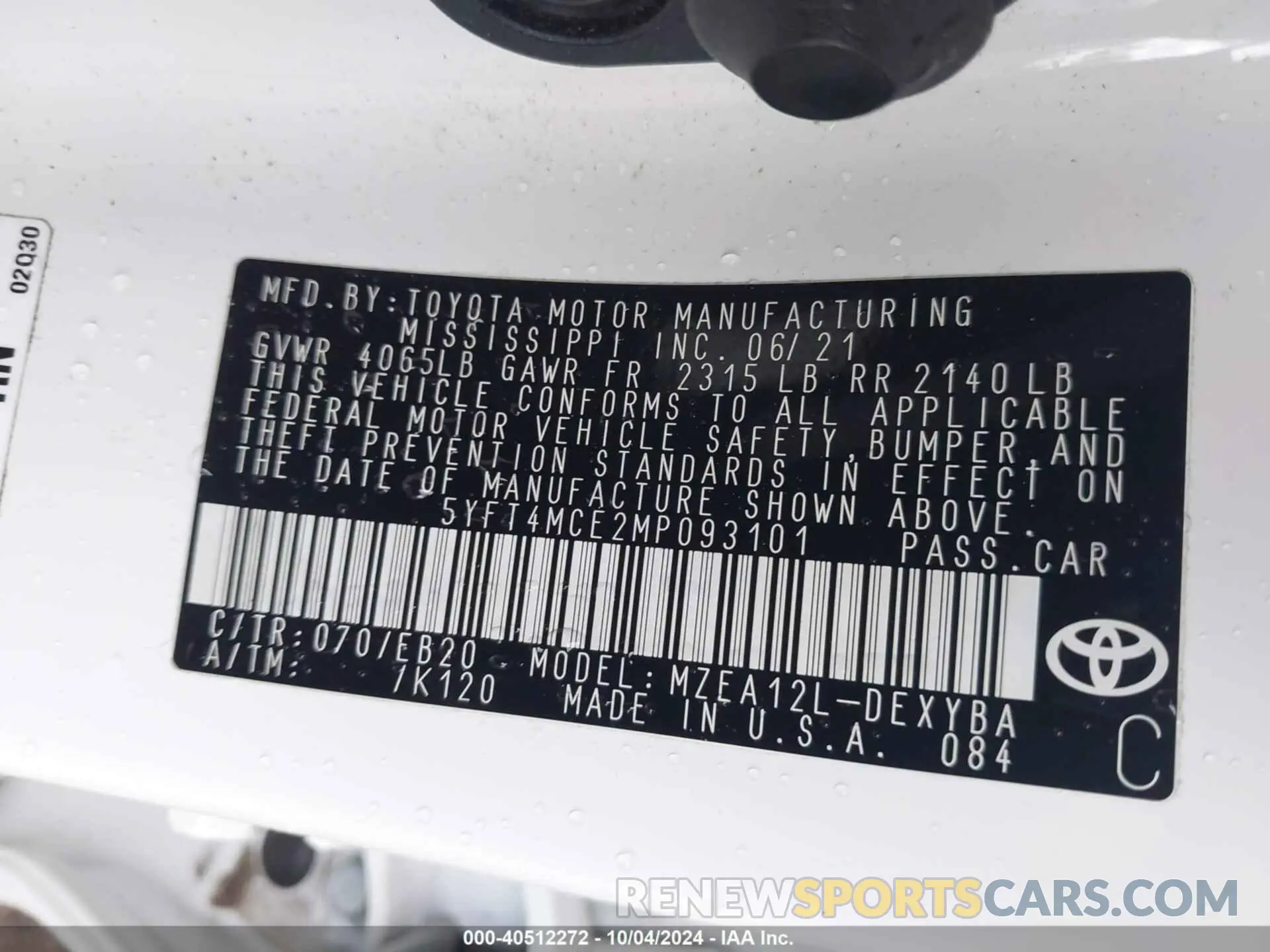 9 Photograph of a damaged car 5YFT4MCE2MP093101 TOYOTA COROLLA 2021