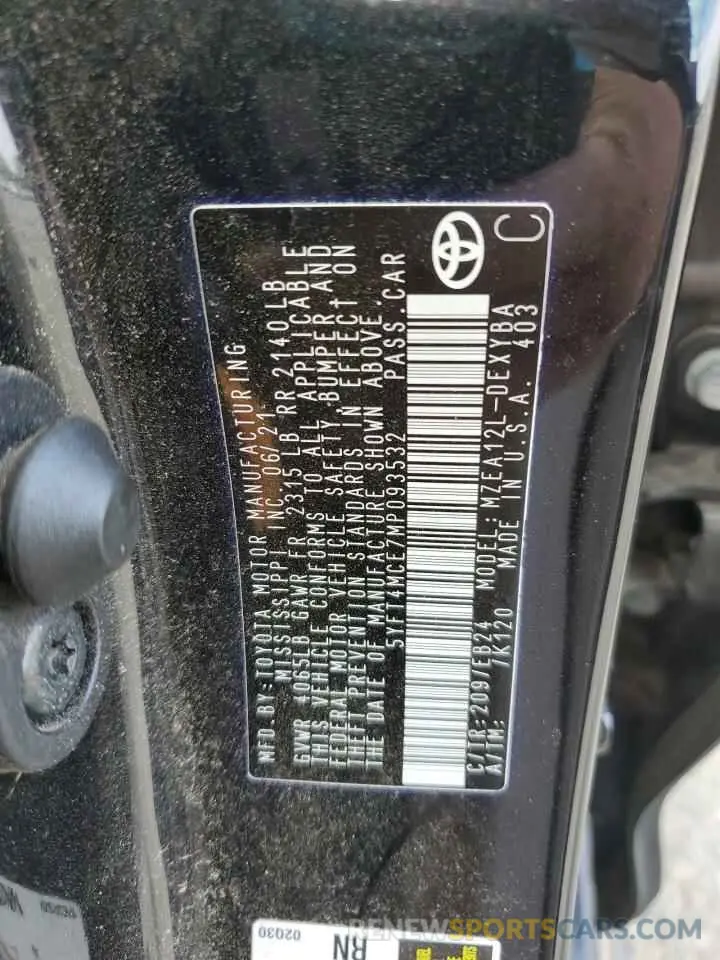 12 Photograph of a damaged car 5YFT4MCE7MP093532 TOYOTA COROLLA 2021