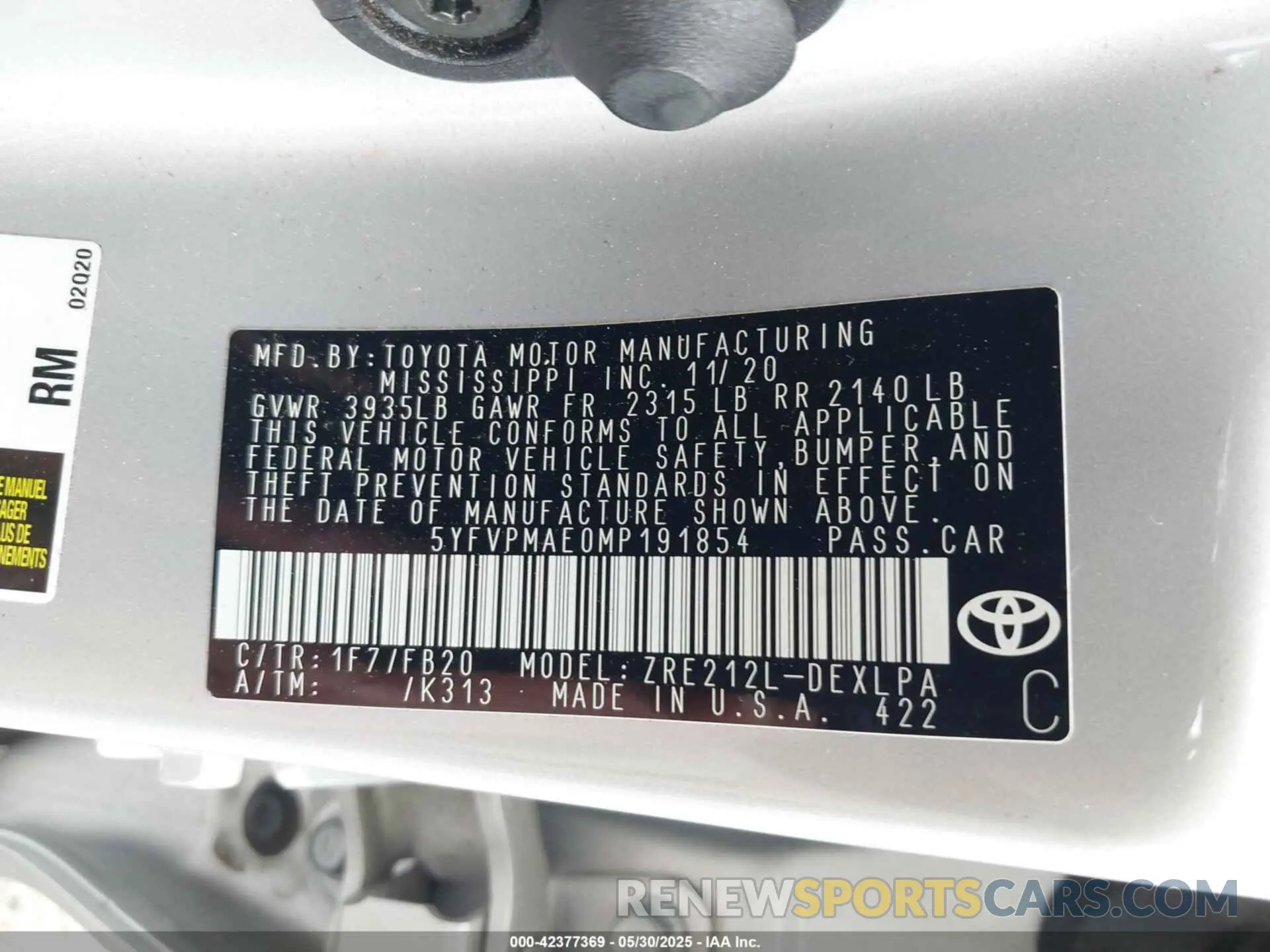 9 Photograph of a damaged car 5YFVPMAE0MP191854 TOYOTA COROLLA 2021