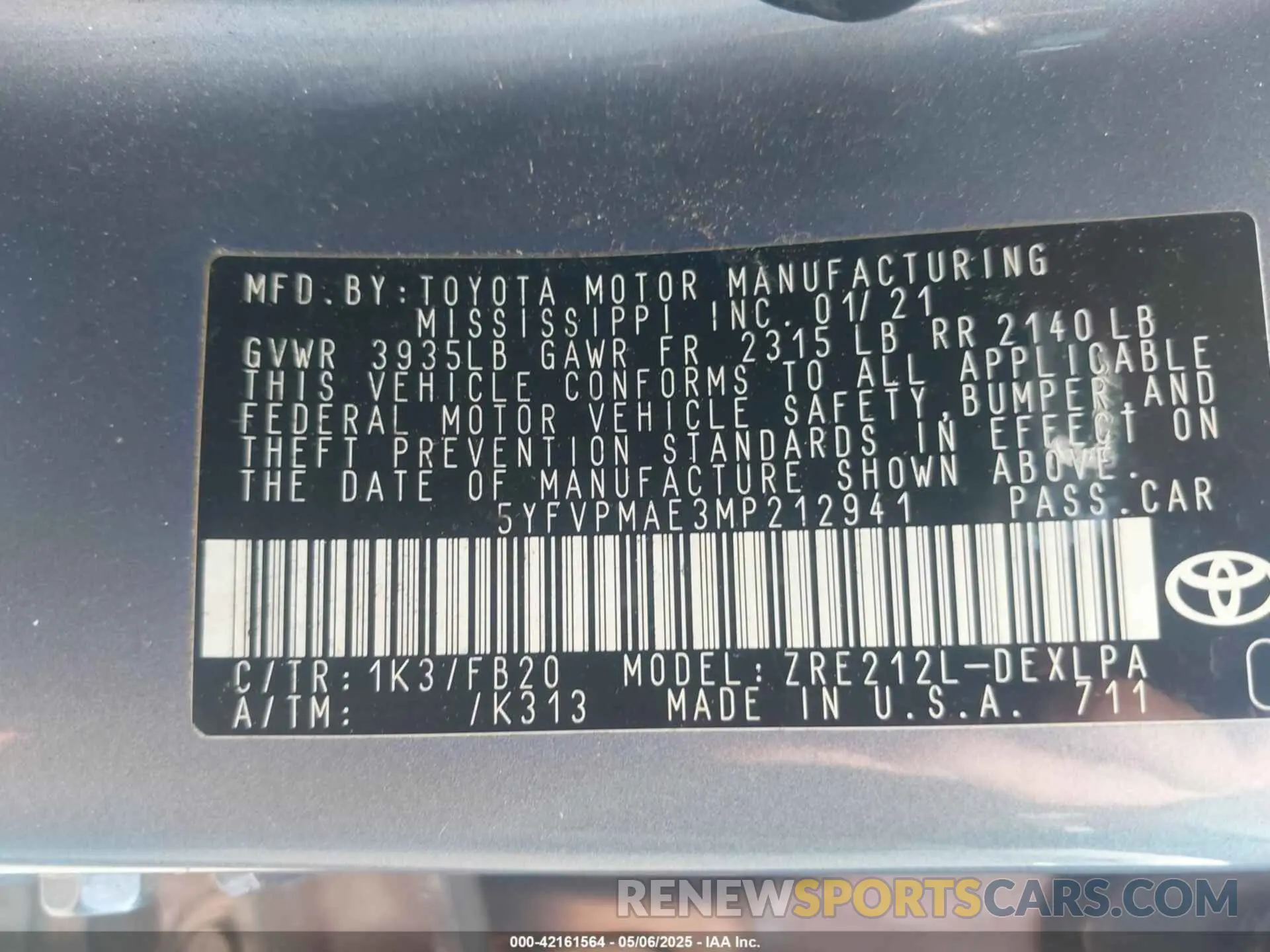 9 Photograph of a damaged car 5YFVPMAE3MP212941 TOYOTA COROLLA 2021