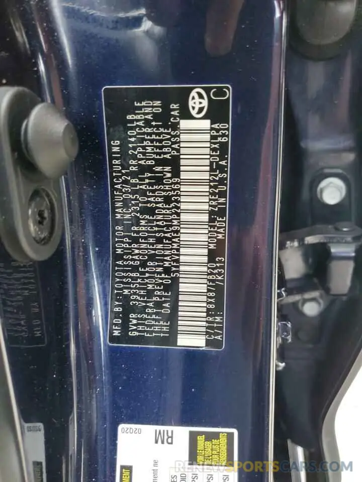 13 Photograph of a damaged car 5YFVPMAE9MP223569 TOYOTA COROLLA 2021