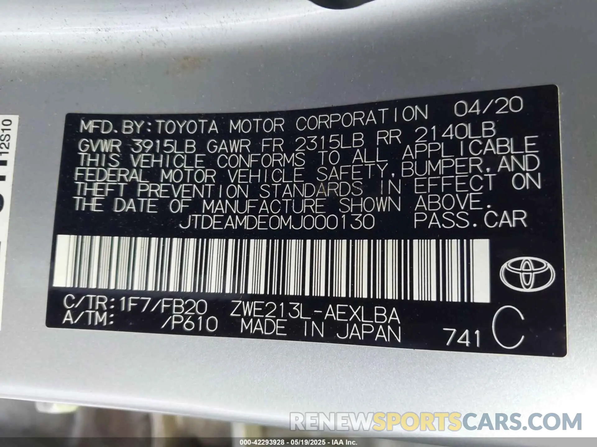 9 Photograph of a damaged car JTDEAMDE0MJ000130 TOYOTA COROLLA 2021