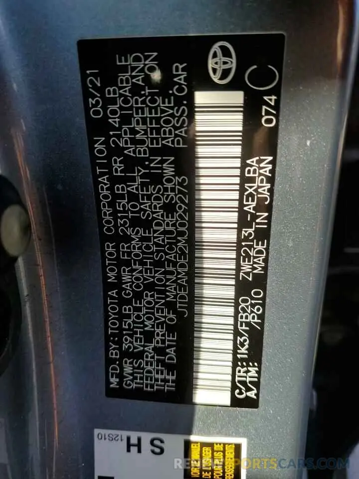 12 Photograph of a damaged car JTDEAMDE2MJ029273 TOYOTA COROLLA 2021