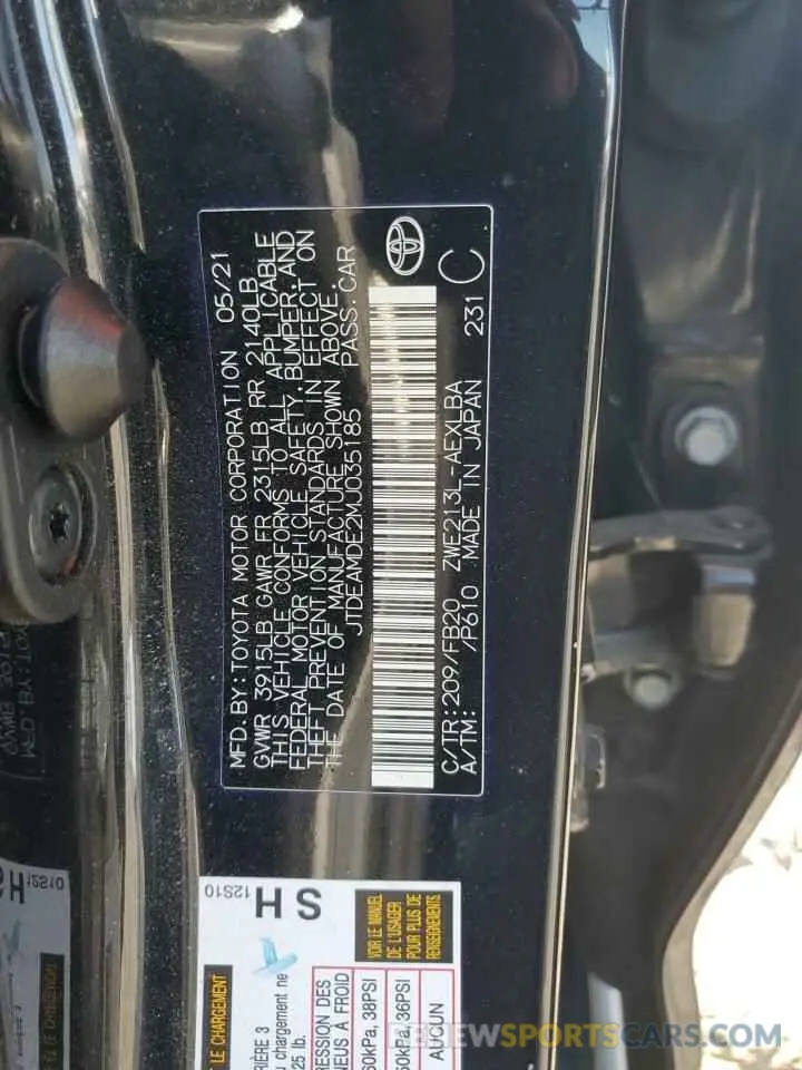 12 Photograph of a damaged car JTDEAMDE2MJ035185 TOYOTA COROLLA 2021
