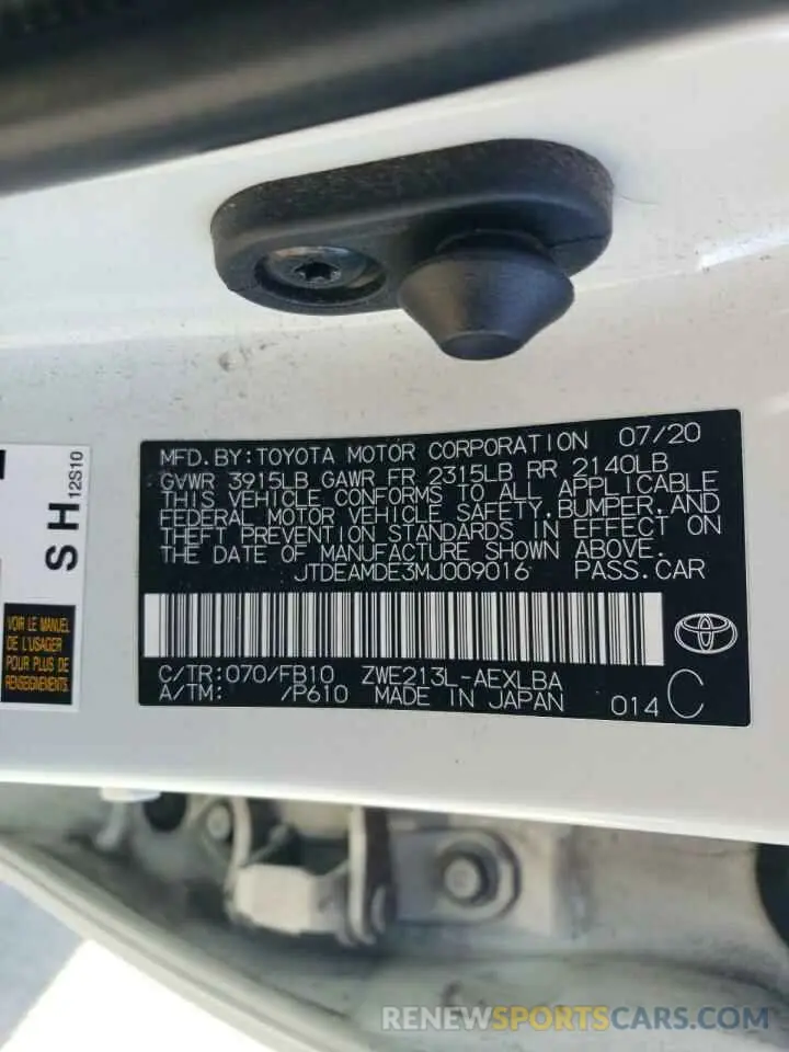 14 Photograph of a damaged car JTDEAMDE3MJ009016 TOYOTA COROLLA 2021