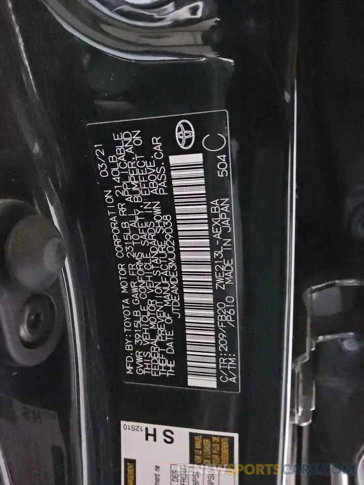 13 Photograph of a damaged car JTDEAMDE3MJ029038 TOYOTA COROLLA 2021