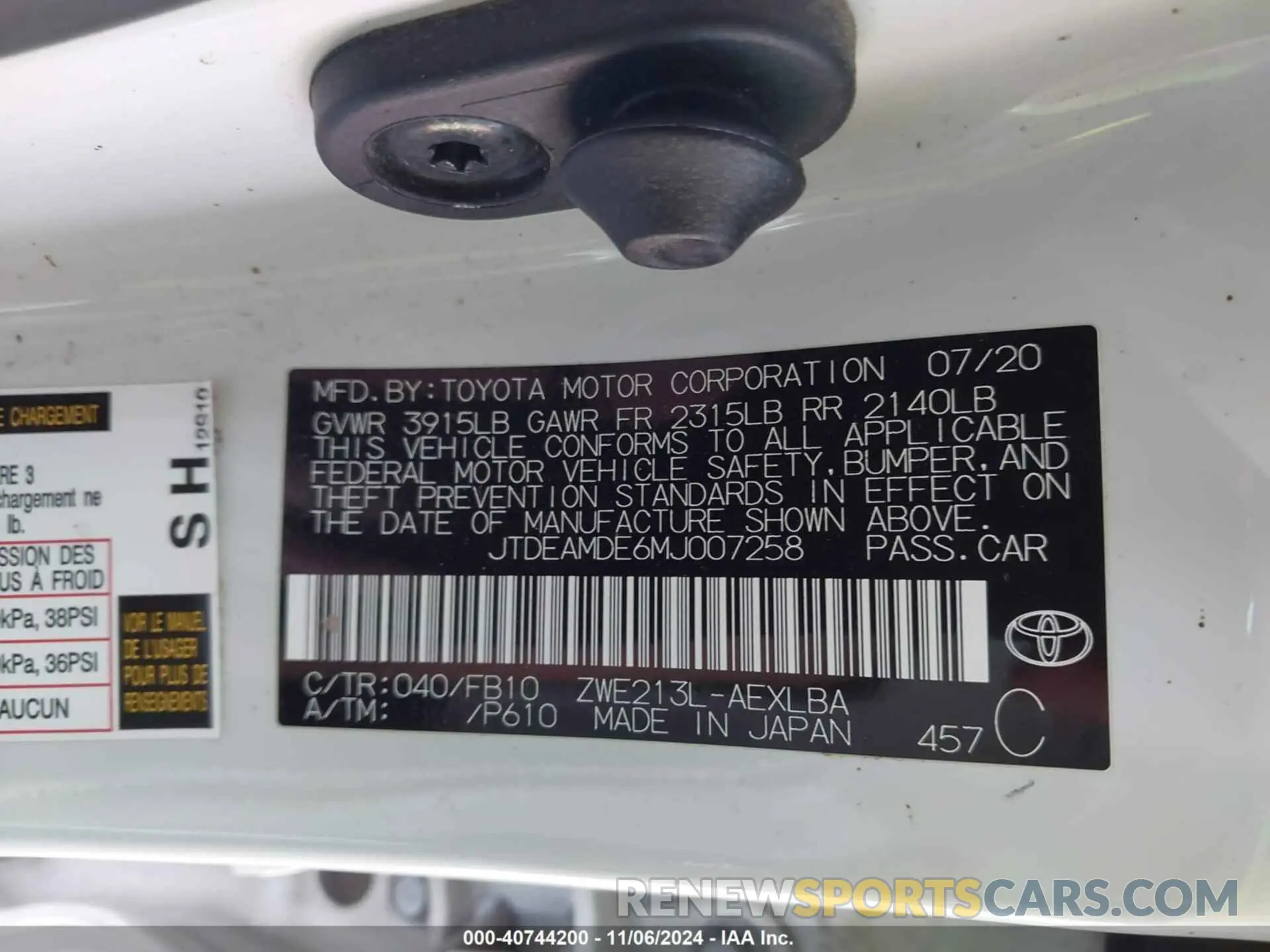 9 Photograph of a damaged car JTDEAMDE6MJ007258 TOYOTA COROLLA 2021