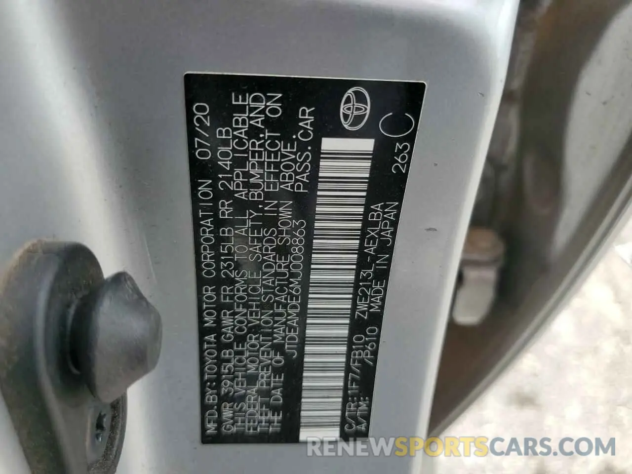 14 Photograph of a damaged car JTDEAMDE6MJ008863 TOYOTA COROLLA 2021