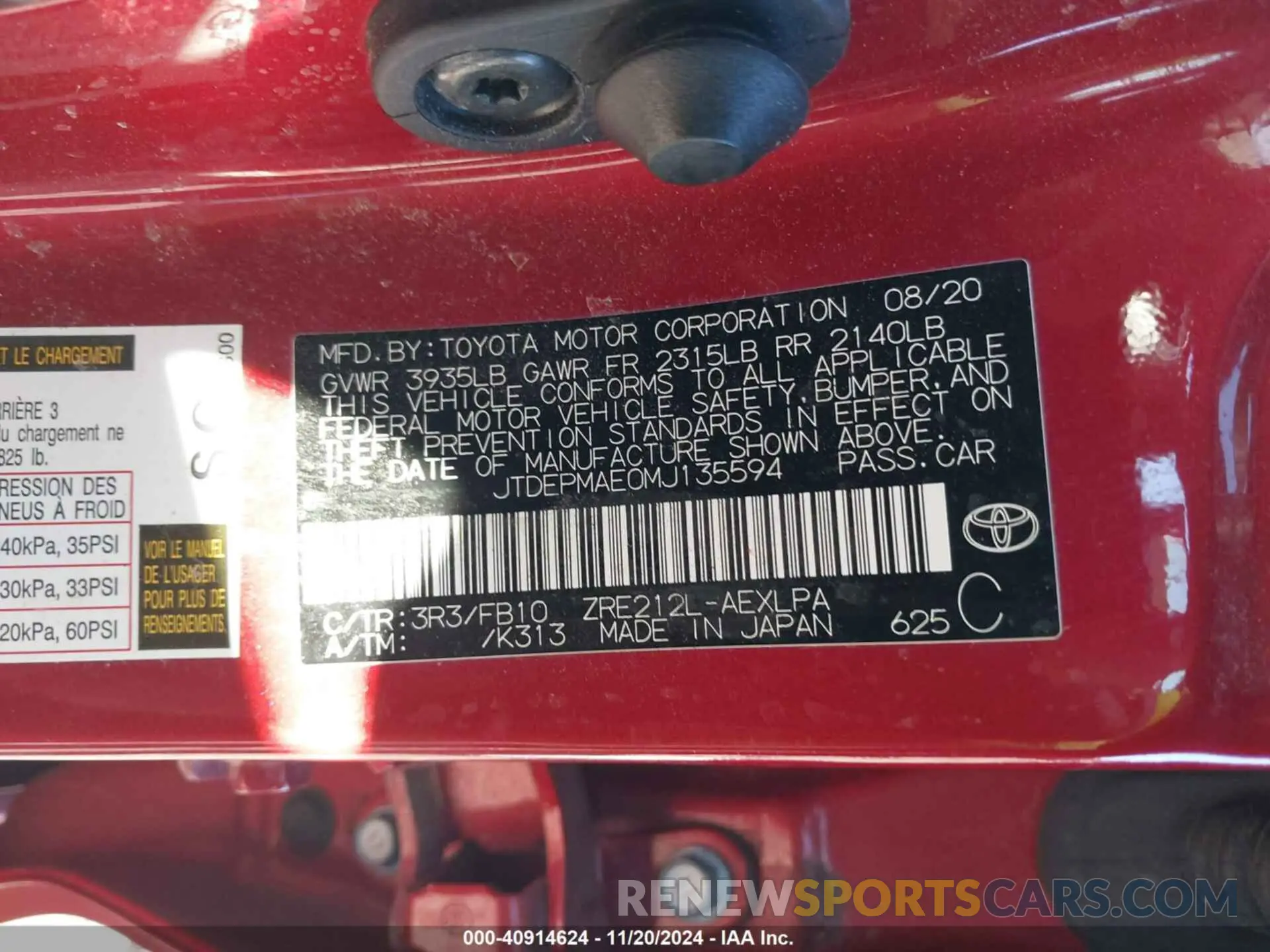 9 Photograph of a damaged car JTDEPMAE0MJ135594 TOYOTA COROLLA 2021