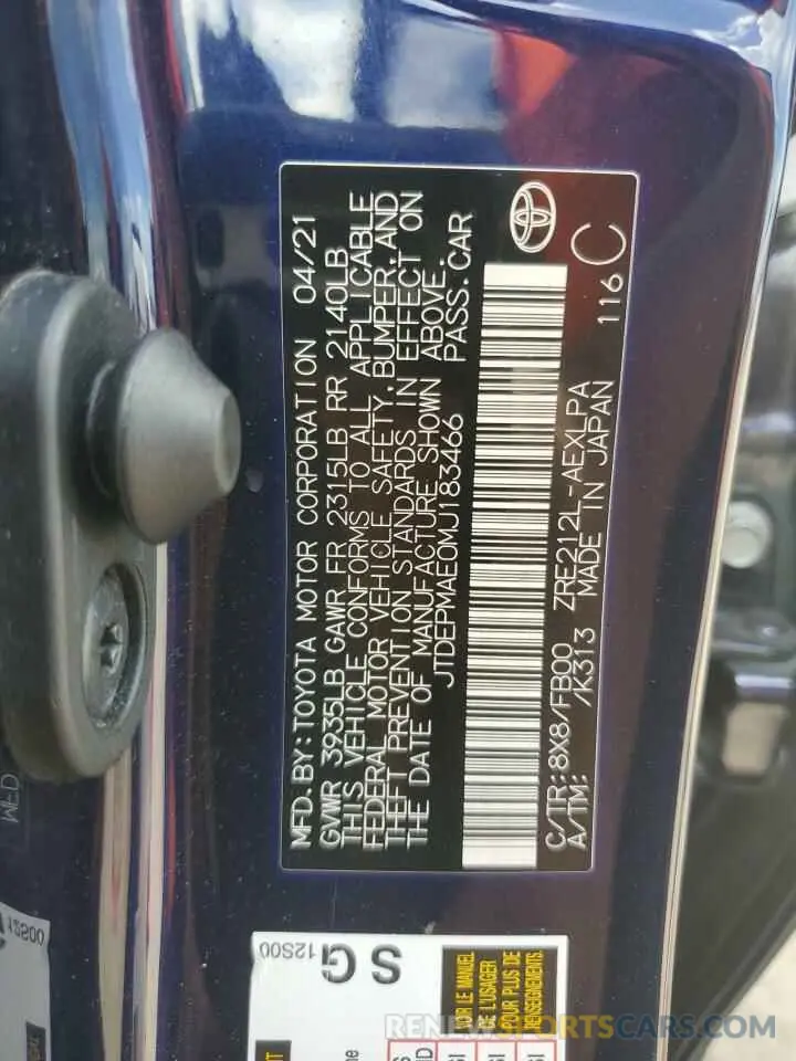 12 Photograph of a damaged car JTDEPMAE0MJ183466 TOYOTA COROLLA 2021