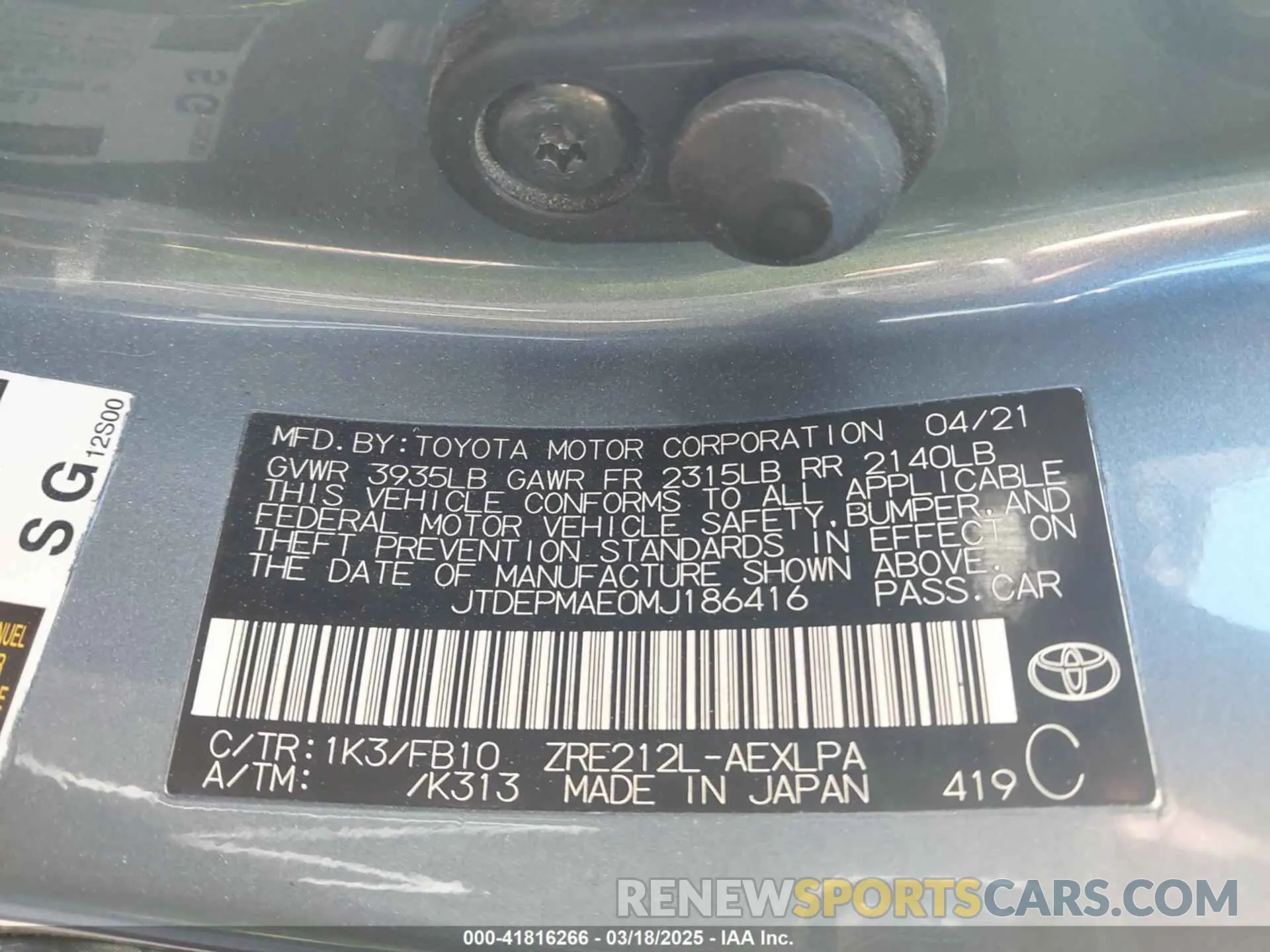 9 Photograph of a damaged car JTDEPMAE0MJ186416 TOYOTA COROLLA 2021