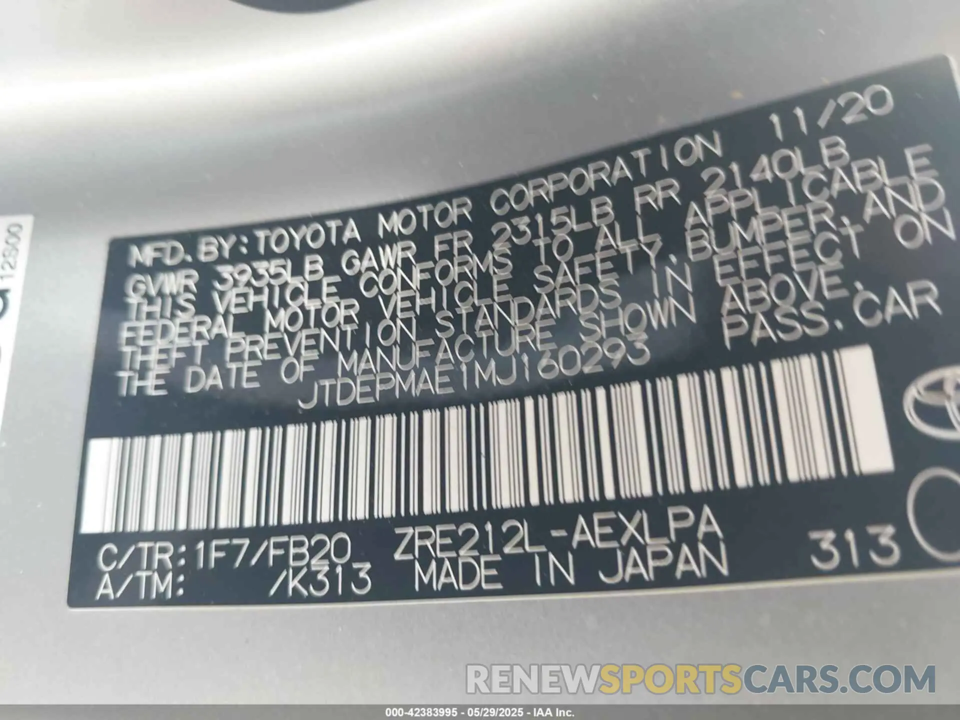 9 Photograph of a damaged car JTDEPMAE1MJ160293 TOYOTA COROLLA 2021