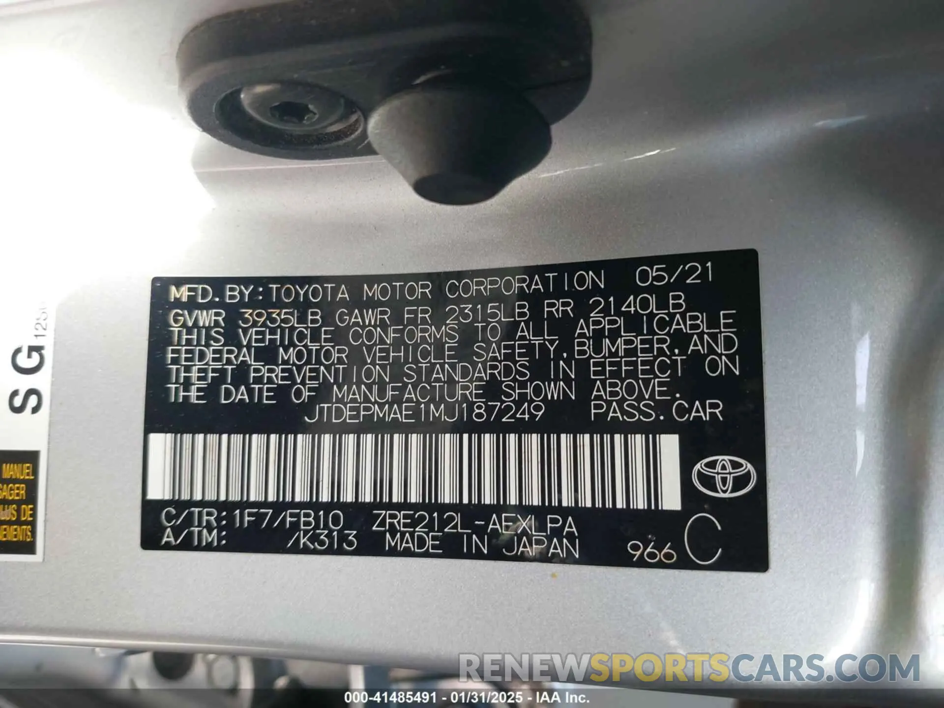 9 Photograph of a damaged car JTDEPMAE1MJ187249 TOYOTA COROLLA 2021