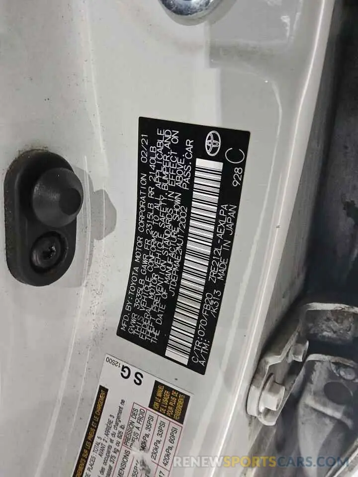 12 Photograph of a damaged car JTDEPMAE2MJ172002 TOYOTA COROLLA 2021