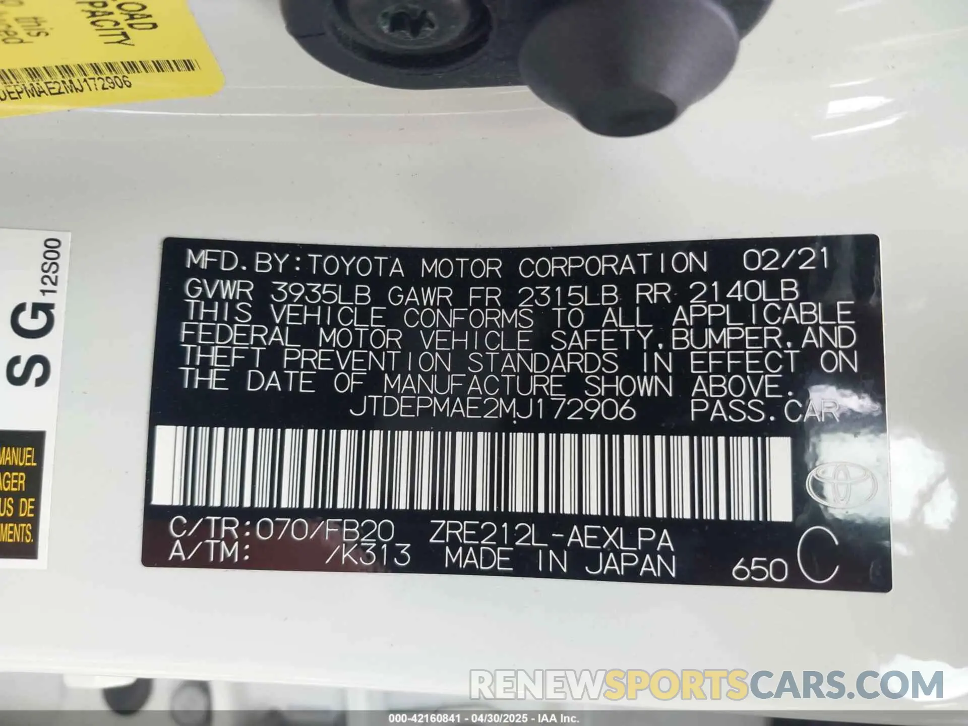 9 Photograph of a damaged car JTDEPMAE2MJ172906 TOYOTA COROLLA 2021