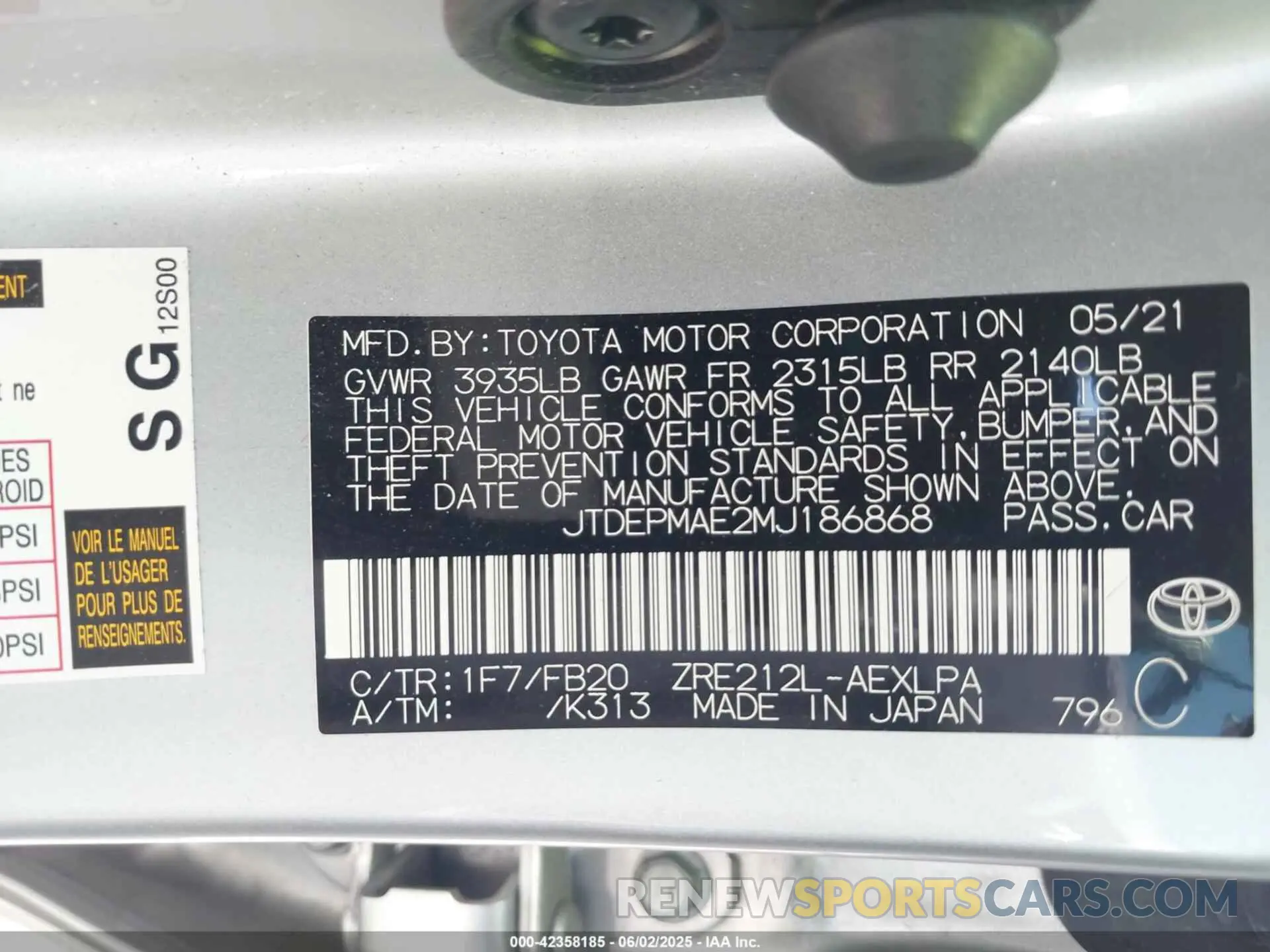9 Photograph of a damaged car JTDEPMAE2MJ186868 TOYOTA COROLLA 2021