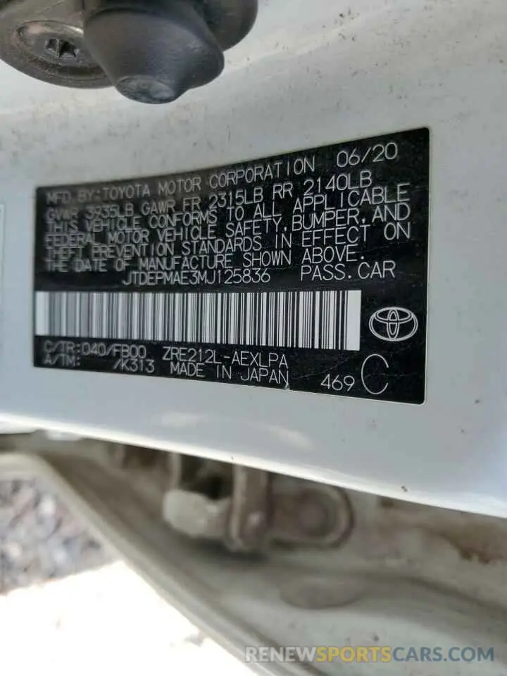12 Photograph of a damaged car JTDEPMAE3MJ125836 TOYOTA COROLLA 2021