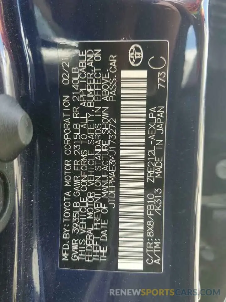 12 Photograph of a damaged car JTDEPMAE3MJ173272 TOYOTA COROLLA 2021