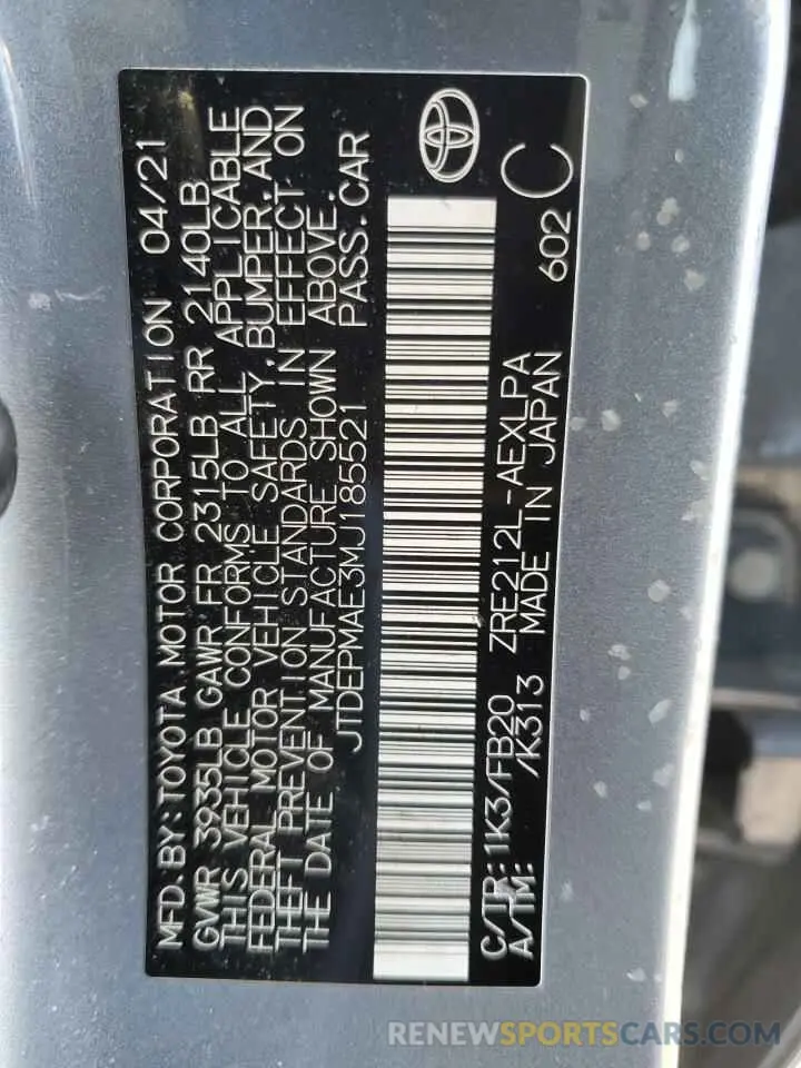 12 Photograph of a damaged car JTDEPMAE3MJ185521 TOYOTA COROLLA 2021