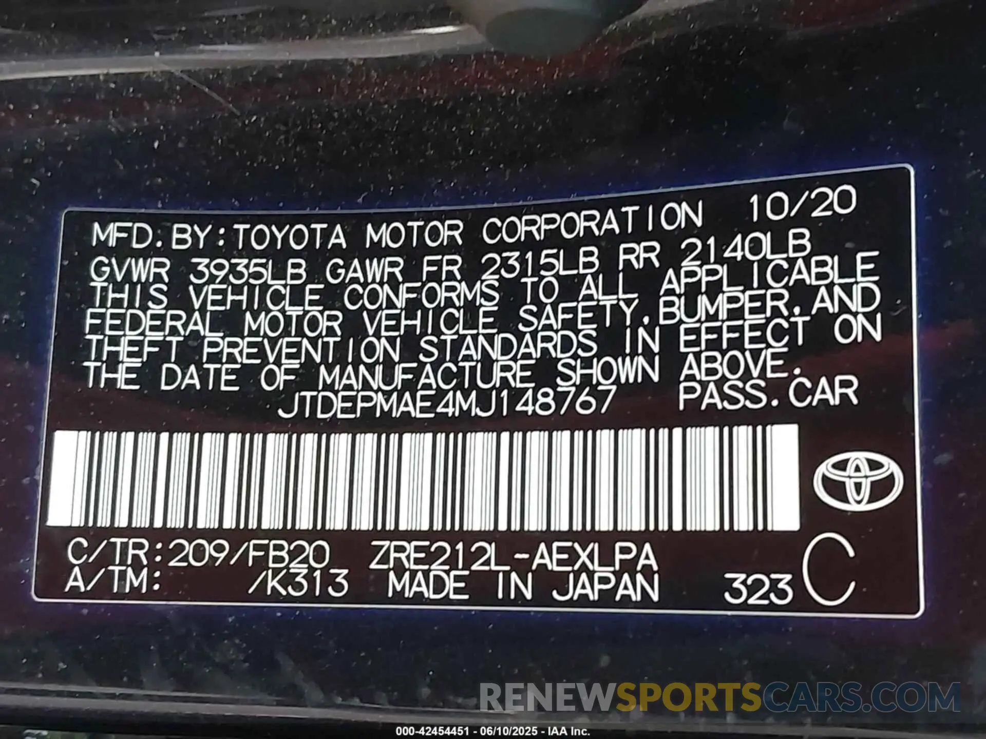 9 Photograph of a damaged car JTDEPMAE4MJ148767 TOYOTA COROLLA 2021