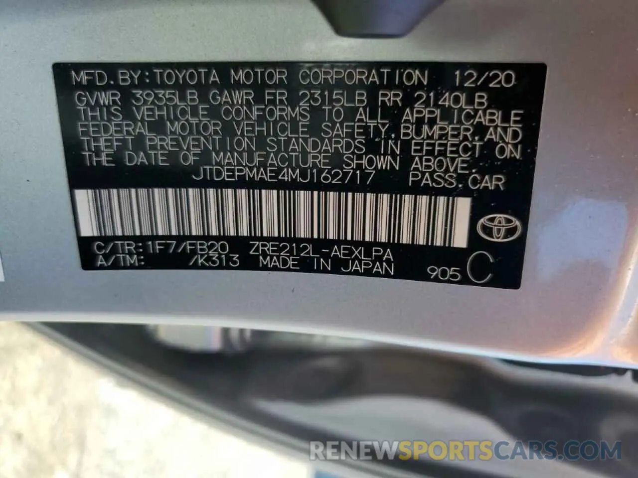 13 Photograph of a damaged car JTDEPMAE4MJ162717 TOYOTA COROLLA 2021