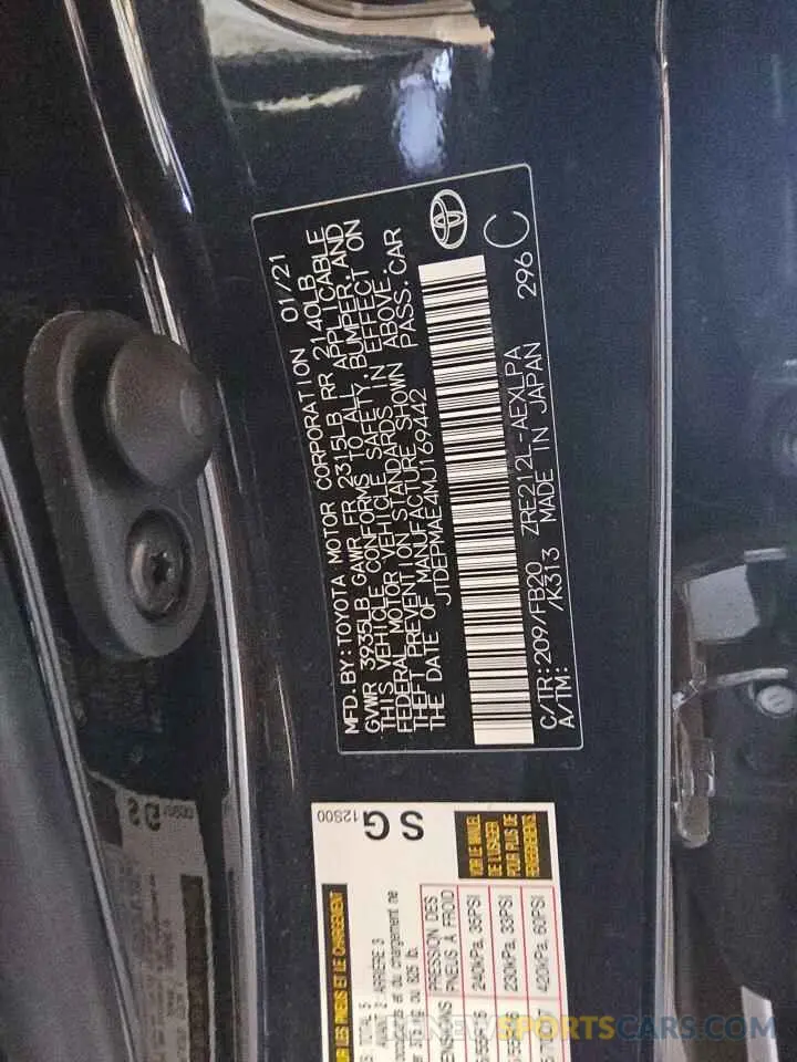 12 Photograph of a damaged car JTDEPMAE4MJ169442 TOYOTA COROLLA 2021