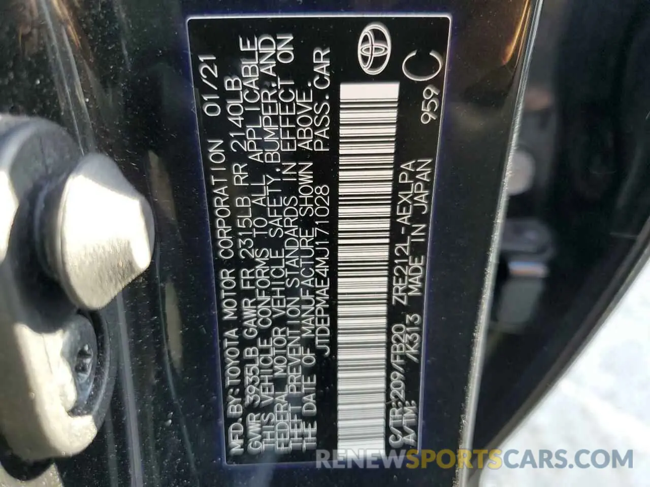 12 Photograph of a damaged car JTDEPMAE4MJ171028 TOYOTA COROLLA 2021