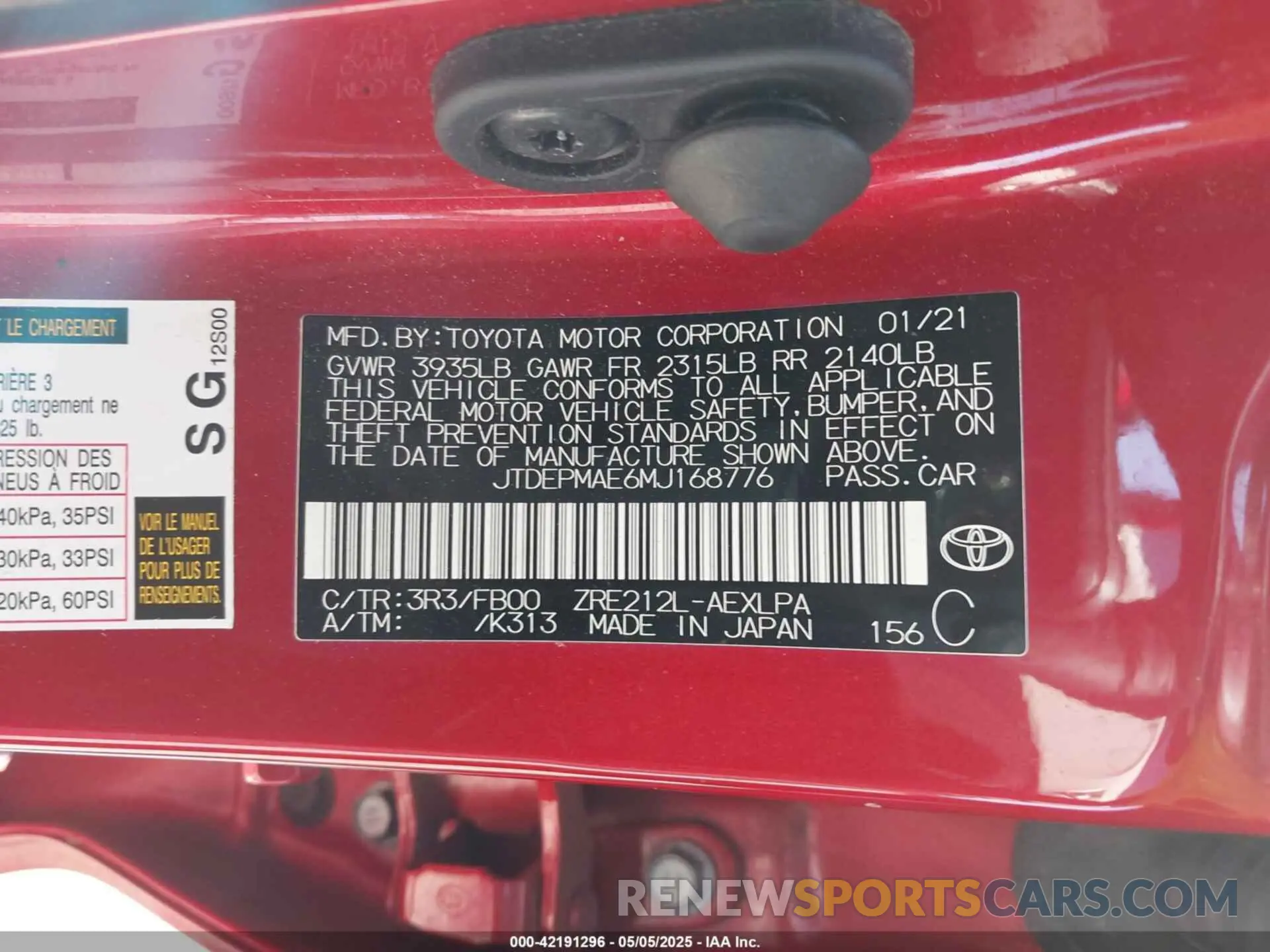 9 Photograph of a damaged car JTDEPMAE6MJ168776 TOYOTA COROLLA 2021