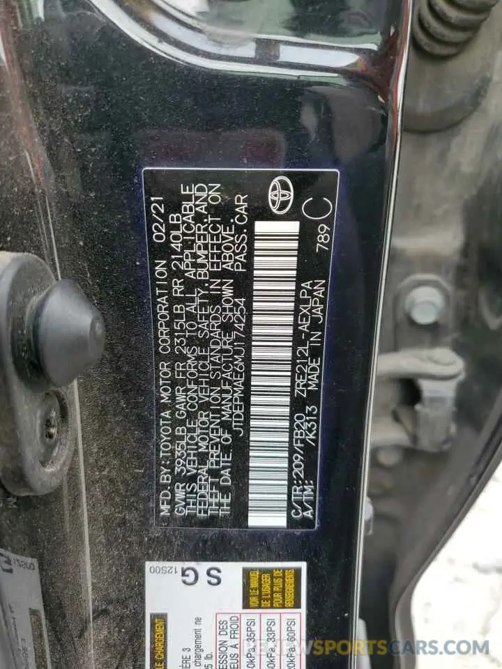 12 Photograph of a damaged car JTDEPMAE6MJ174254 TOYOTA COROLLA 2021
