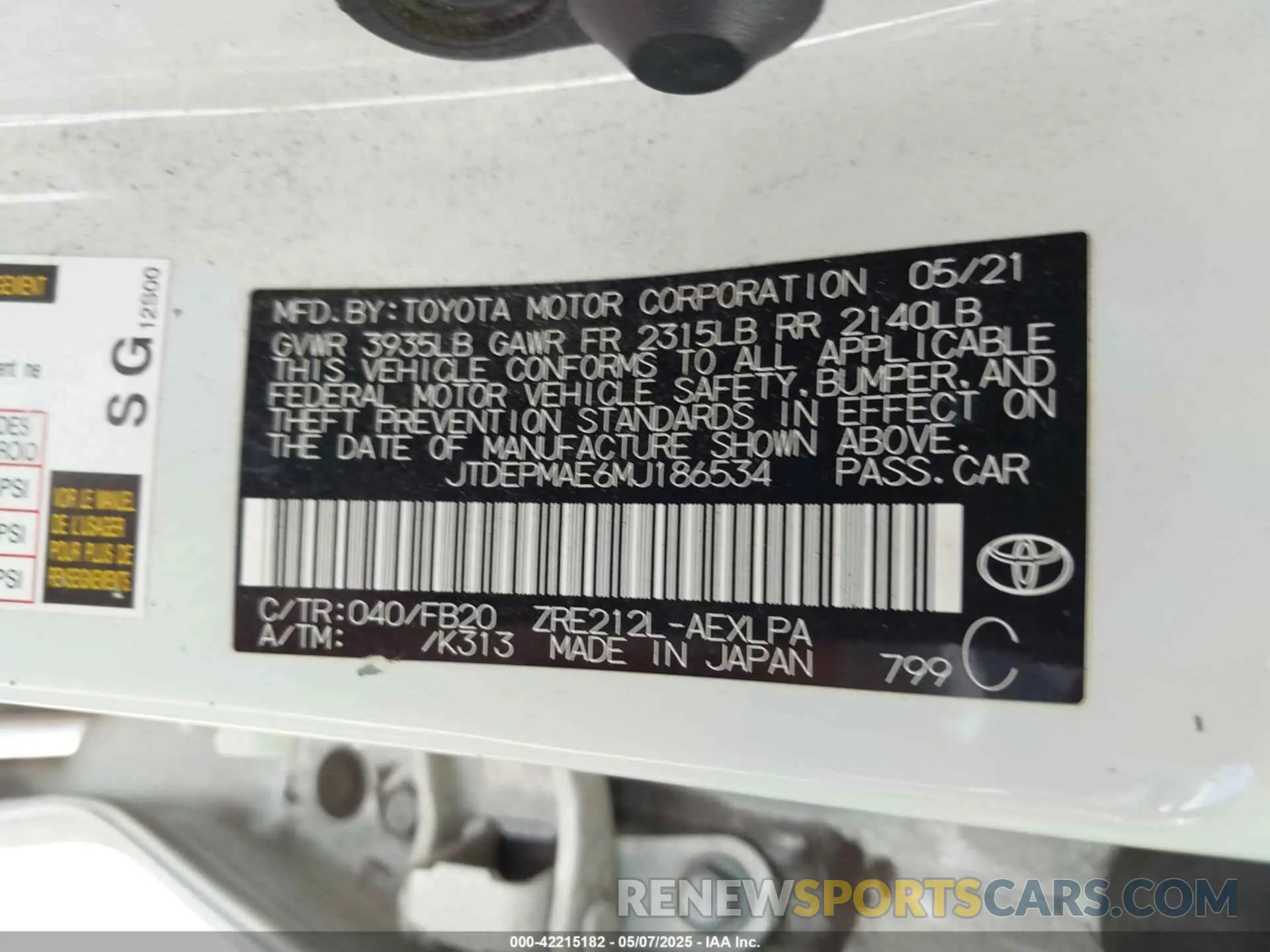 9 Photograph of a damaged car JTDEPMAE6MJ186534 TOYOTA COROLLA 2021