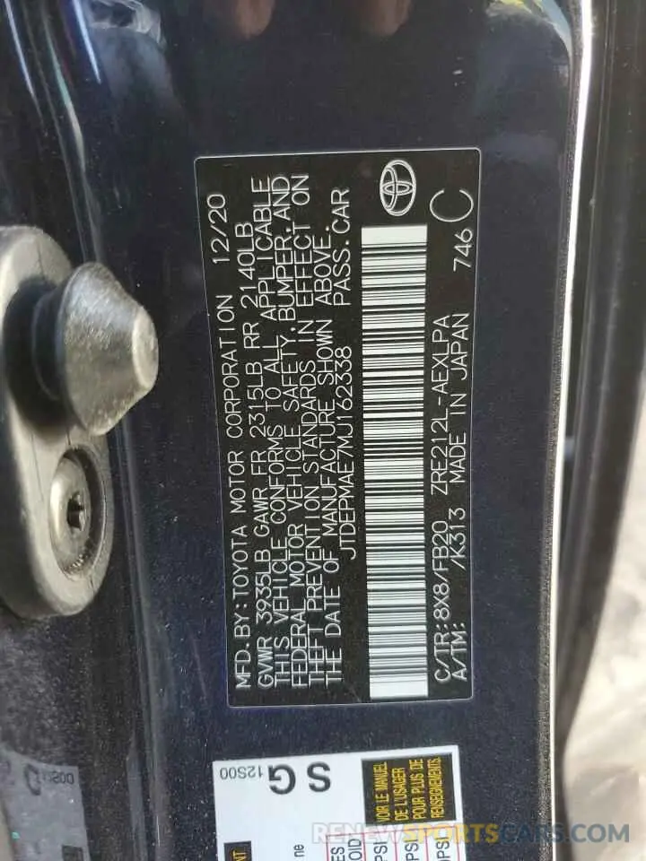12 Photograph of a damaged car JTDEPMAE7MJ162338 TOYOTA COROLLA 2021