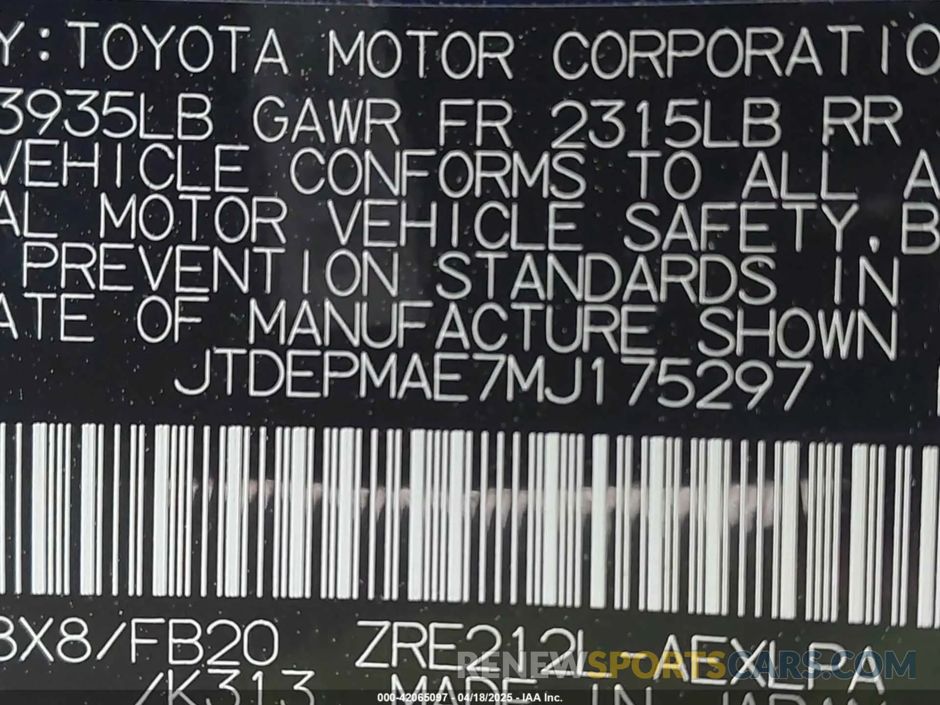 9 Photograph of a damaged car JTDEPMAE7MJ175297 TOYOTA COROLLA 2021