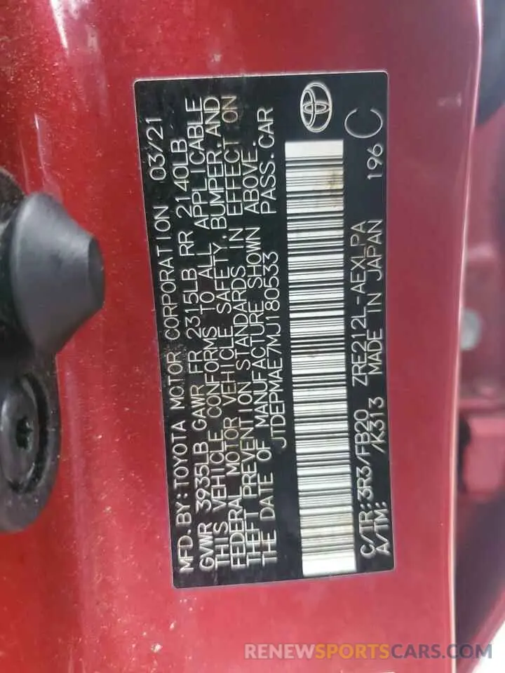 12 Photograph of a damaged car JTDEPMAE7MJ180533 TOYOTA COROLLA 2021