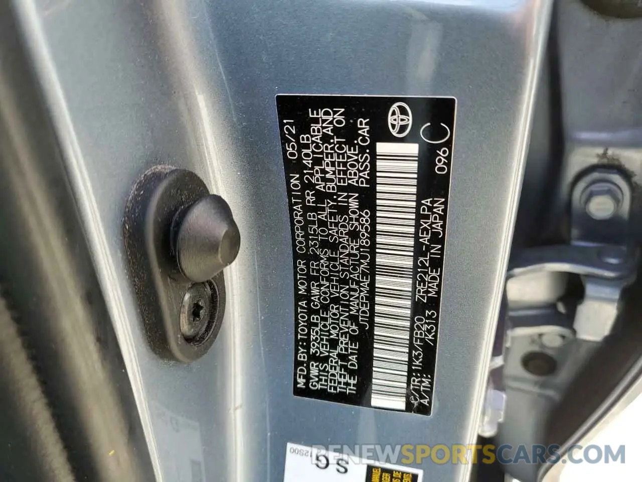 13 Photograph of a damaged car JTDEPMAE7MJ189586 TOYOTA COROLLA 2021