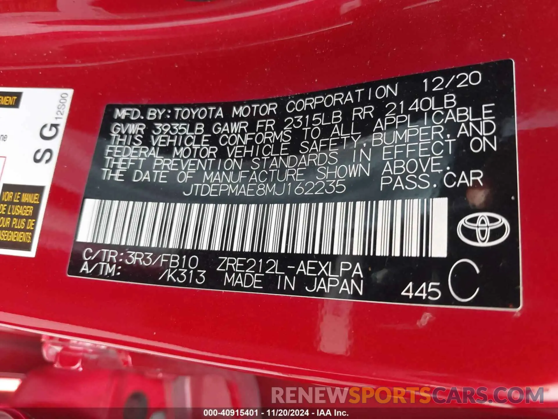 9 Photograph of a damaged car JTDEPMAE8MJ162235 TOYOTA COROLLA 2021