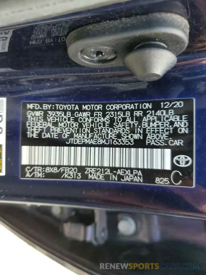 12 Photograph of a damaged car JTDEPMAE8MJ163353 TOYOTA COROLLA 2021