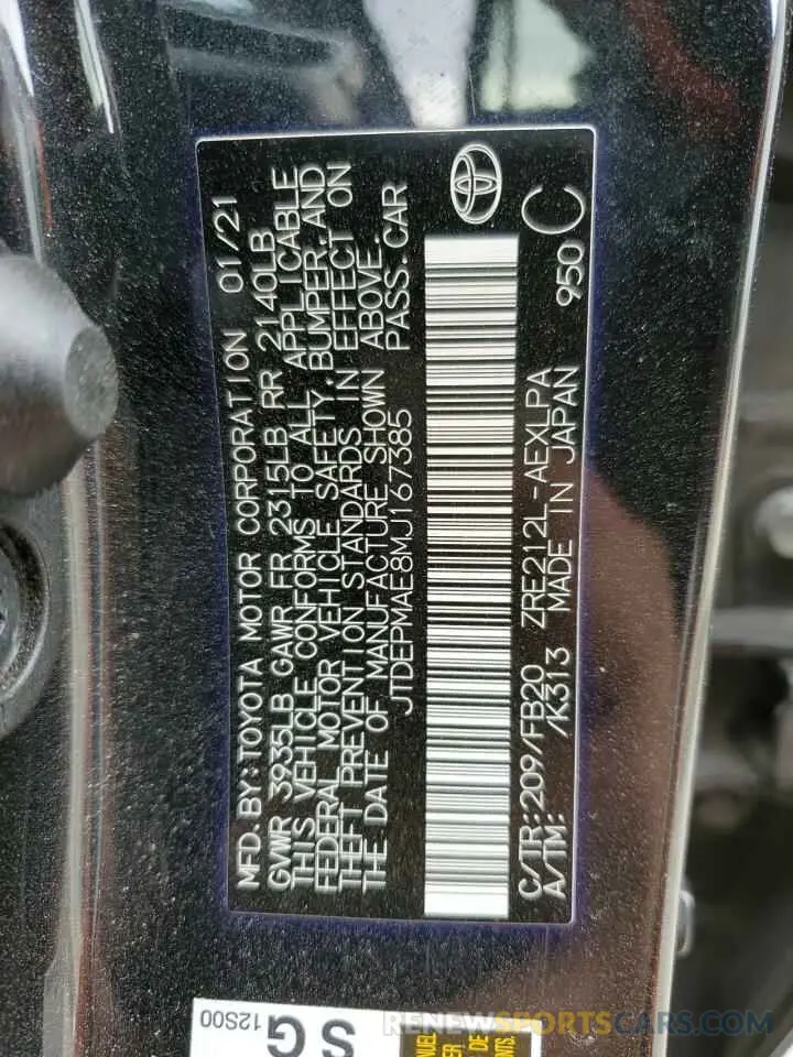 12 Photograph of a damaged car JTDEPMAE8MJ167385 TOYOTA COROLLA 2021
