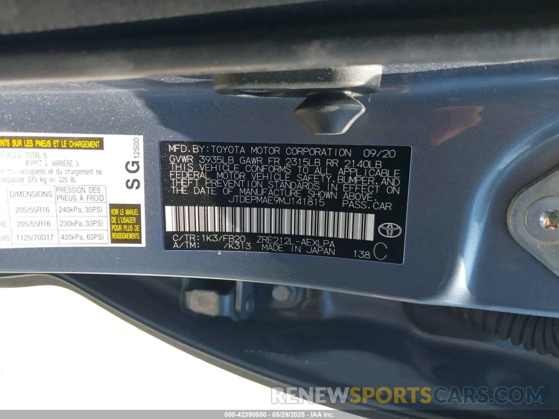 9 Photograph of a damaged car JTDEPMAE9MJ141815 TOYOTA COROLLA 2021