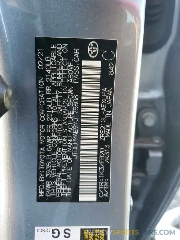 13 Photograph of a damaged car JTDEPMAE9MJ175608 TOYOTA COROLLA 2021